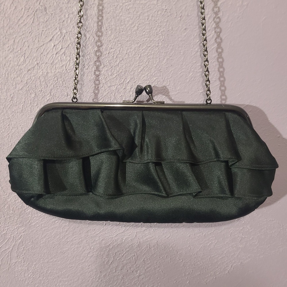 Hollywoulda for Target Black Satin Ruffled‎ Clutch Chain Strap Evening Bag